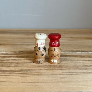 Vintage Wooden Japan Salt Pepper shakers chef man woman with stoppers